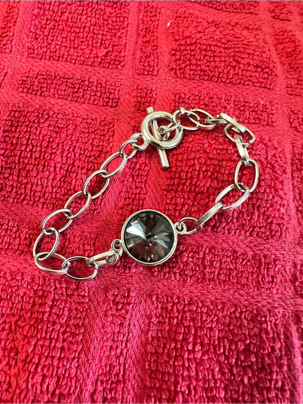 Source Unknown Silver Chain Bracelet with Smoky Gray Crystal